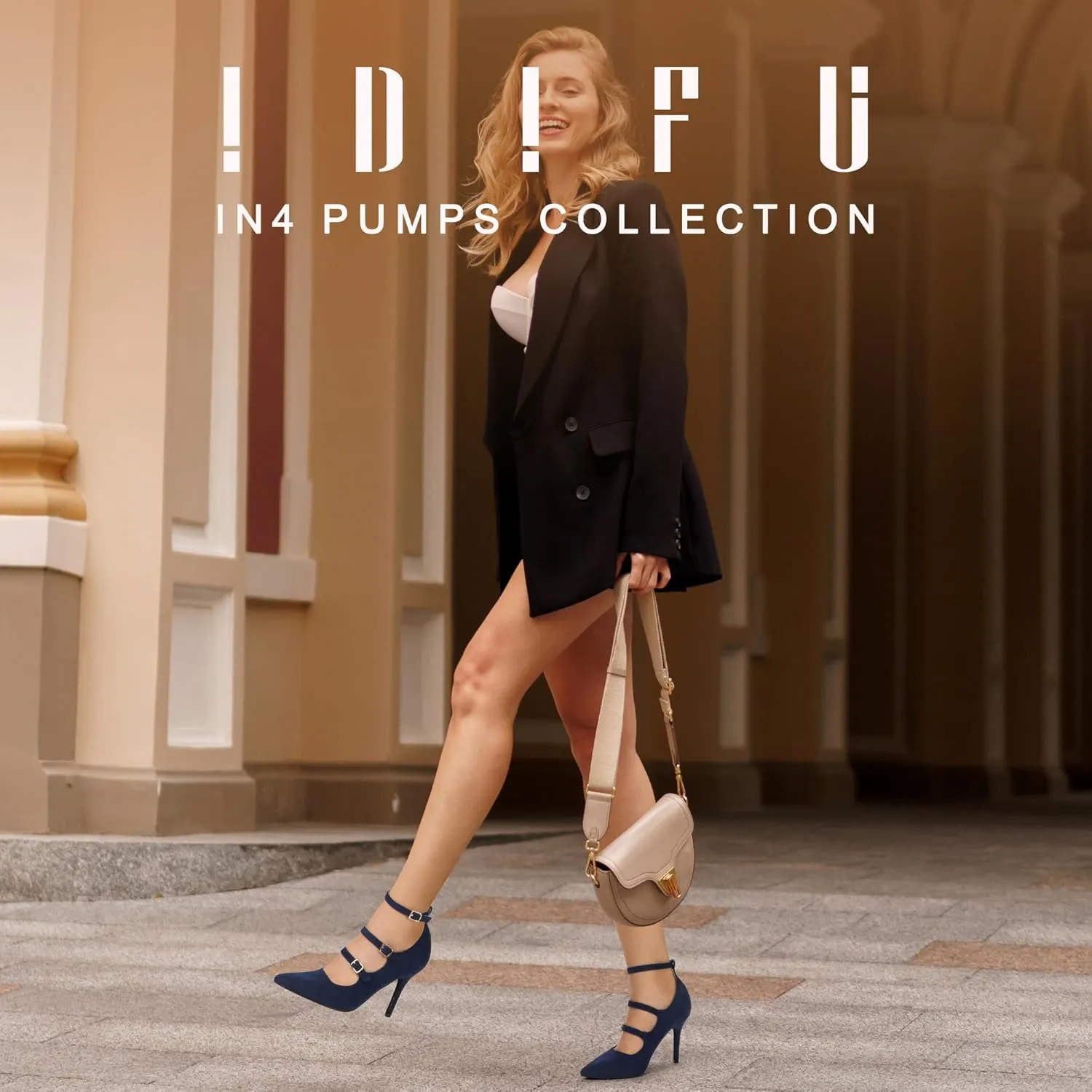 IDIFU IN4 Women's Pumps High Heels Dress Shoes for Women Closed Toe Strappy Heels Wedding Comfortable Dressy Formal Stiletto Ankle Strap Pointed Toe Three Strap Heels Pump Shoes