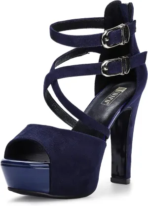 IDIFU Women's IN5 Charcy Crisscross Strappy Platform High Chunky Heels Peep Toe Pump Party Heeled Sandals