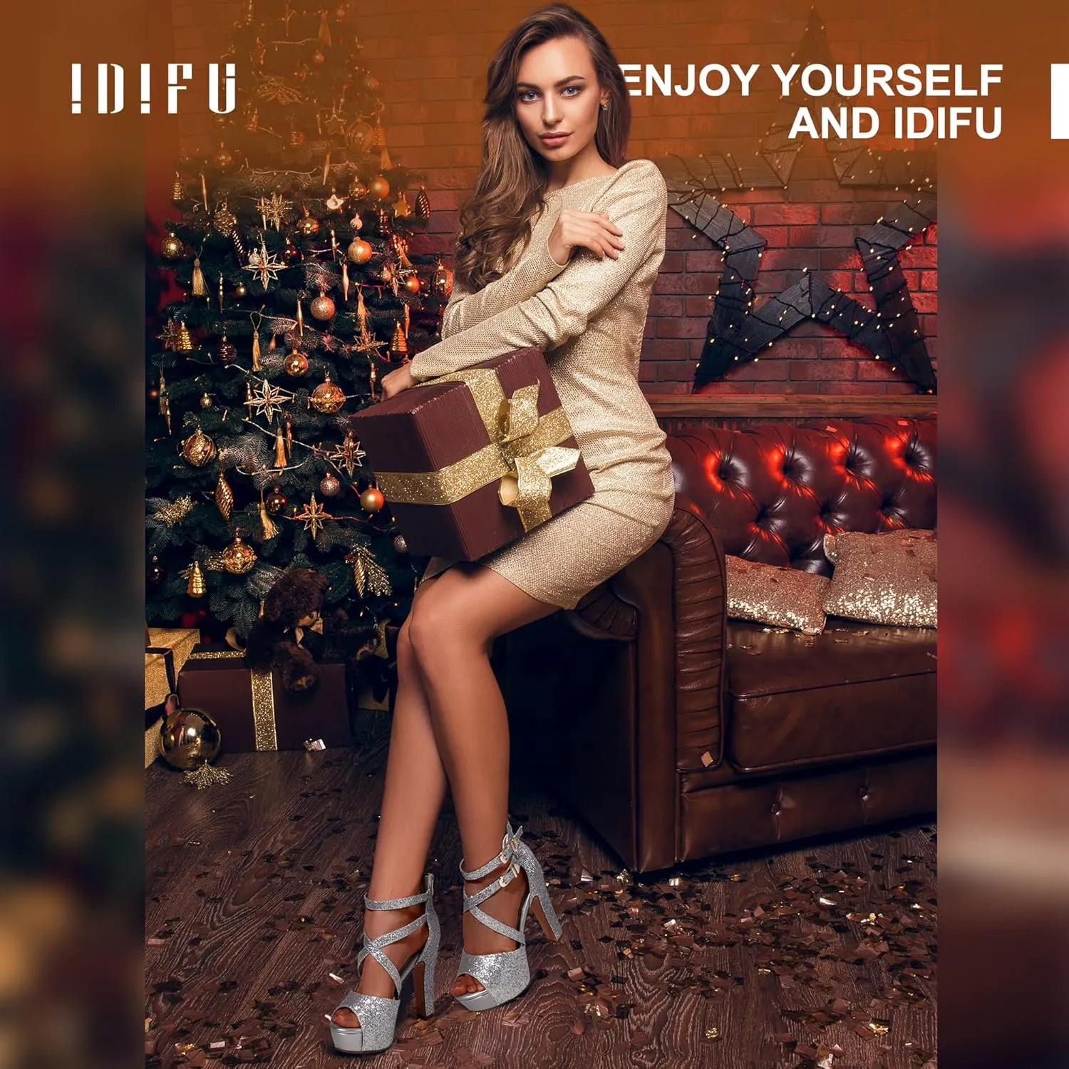 IDIFU Women's IN5 Charcy Crisscross Strappy Platform High Chunky Heels Peep Toe Pump Party Heeled Sandals