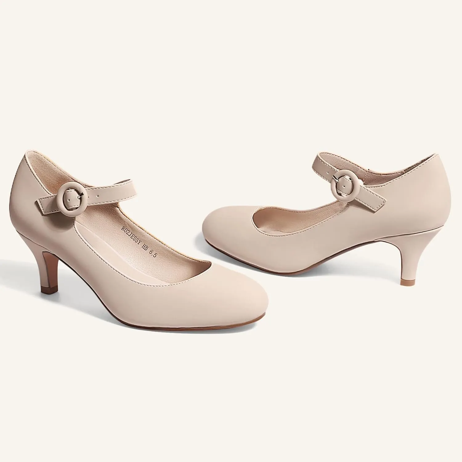 IDIFU Women's Jessy Dress Mary Jane Shoes Low Kitten Heels Closed Round Toe Office Work Wedding Pumps