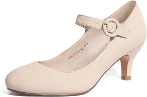 IDIFU Women's Jessy Dress Mary Jane Shoes Low Kitten Heels Closed Round Toe Office Work Wedding Pumps