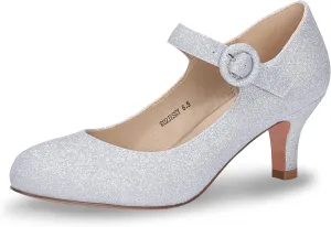 IDIFU Women's Jessy Dress Mary Jane Shoes Low Kitten Heels Closed Round Toe Office Work Wedding Pumps