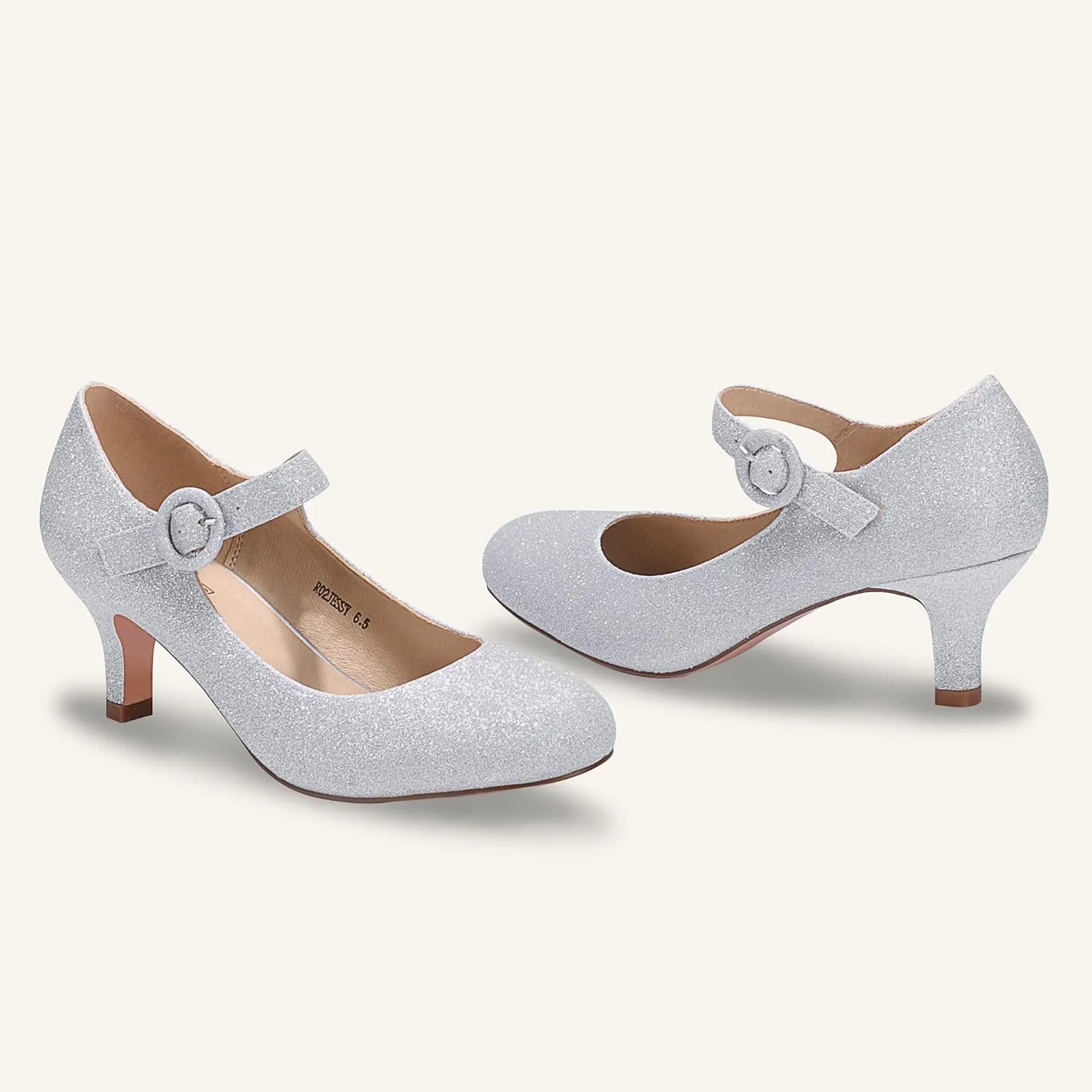 IDIFU Women's Jessy Dress Mary Jane Shoes Low Kitten Heels Closed Round Toe Office Work Wedding Pumps