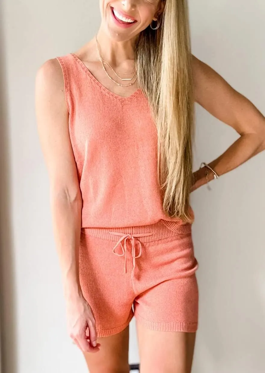 Imily Bela Women's Summer Lounge Sets Knit 2 Piece Outfits Vacation Beach Tank Tops and Shorts Loungewear Pajama Set