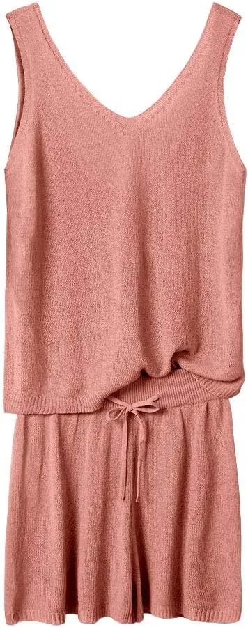 Imily Bela Women's Summer Lounge Sets Knit 2 Piece Outfits Vacation Beach Tank Tops and Shorts Loungewear Pajama Set