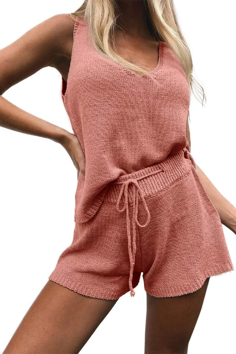 Imily Bela Women's Summer Lounge Sets Knit 2 Piece Outfits Vacation Beach Tank Tops and Shorts Loungewear Pajama Set