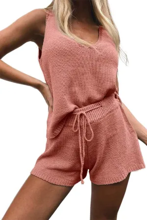 Imily Bela Women's Summer Lounge Sets Knit 2 Piece Outfits Vacation Beach Tank Tops and Shorts Loungewear Pajama Set