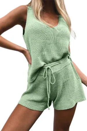 Imily Bela Women's Summer Lounge Sets Knit 2 Piece Outfits Vacation Beach Tank Tops and Shorts Loungewear Pajama Set