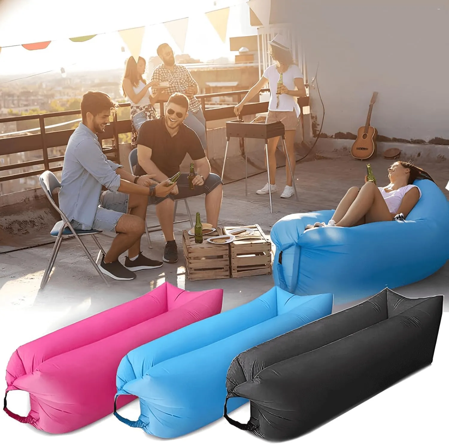 Inflatable Lounger Air Sofa Hammock, Inflatable Couch for Camping, Portable Waterproof Anti-Air Leaking Pouch Couch Air Chair for Outdoor, Beach, Hiking, Picnics, Music Festivals
