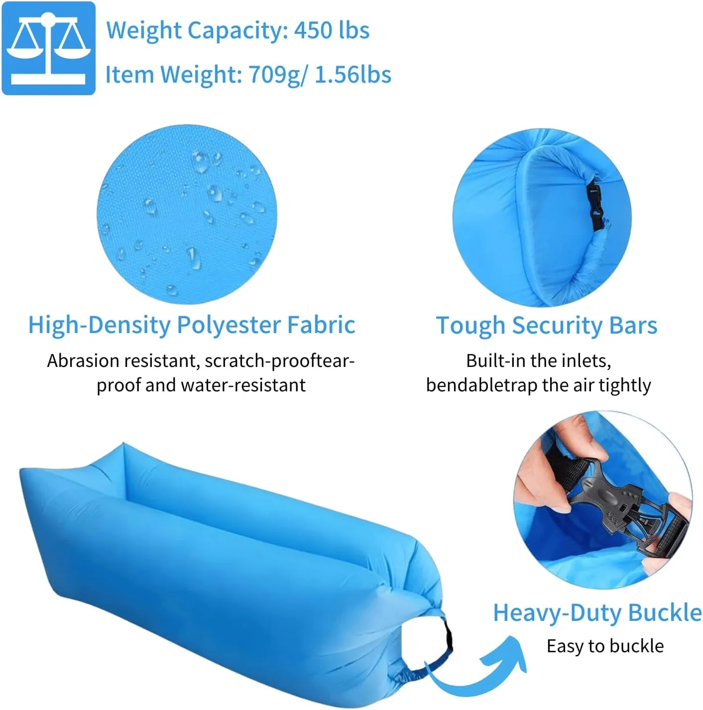 Inflatable Lounger Air Sofa Hammock, Inflatable Couch for Camping, Portable Waterproof Anti-Air Leaking Pouch Couch Air Chair for Outdoor, Beach, Hiking, Picnics, Music Festivals