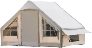 Inflatable Outdoor Camping Tent, Portable Automatic Pop-up Sun & Rainproof Tent for 4-8 People, Khaki, 300x220x190cm with Pump, Mesh Windows, and Windproof Features