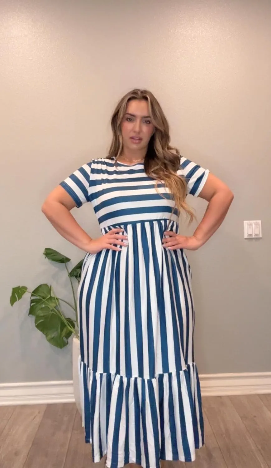 IN'VOLAND Women Plus Size Short Sleeve Dress Loose Plain Casual Summer Flowy Tiered Long Maxi Dresses with Pockets