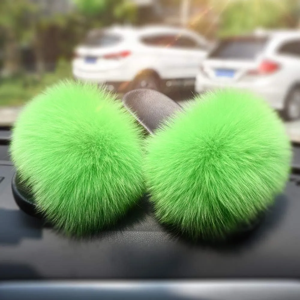 Jancoco Max Real Fox Fur Slides for Women - Fluffy Fur Slippers Open Toe Flat Sandals for Outdoor