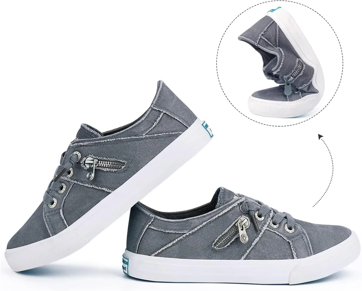 JENN ARDOR Women's Fashion Slip on Sneakers Tennis Shoes Non Slip Casual Canvas Shoes for Women Comfortable Walking Shoes Low Top Sneakers Flats with Zipper