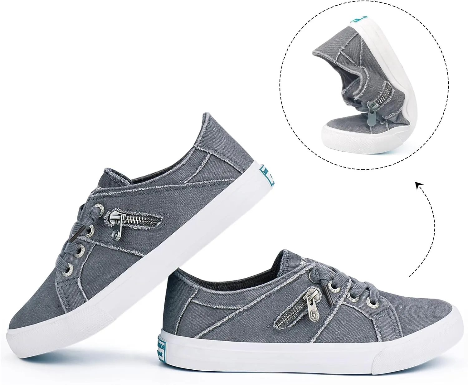 JENN ARDOR Women's Fashion Slip on Sneakers Tennis Shoes Non Slip Casual Canvas Shoes for Women Comfortable Walking Shoes Low Top Sneakers Flats with Zipper