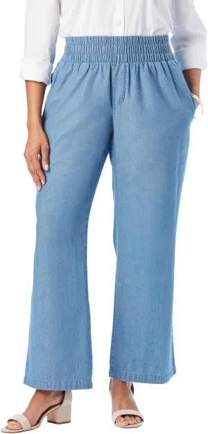 Jessica London Women's Plus Size Chambray Wide Leg Pant
