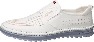 JiuQing Men's Loafers Slip-On Leather Sandals Soft Breathable Summer Walking Casual Driving Shoes
