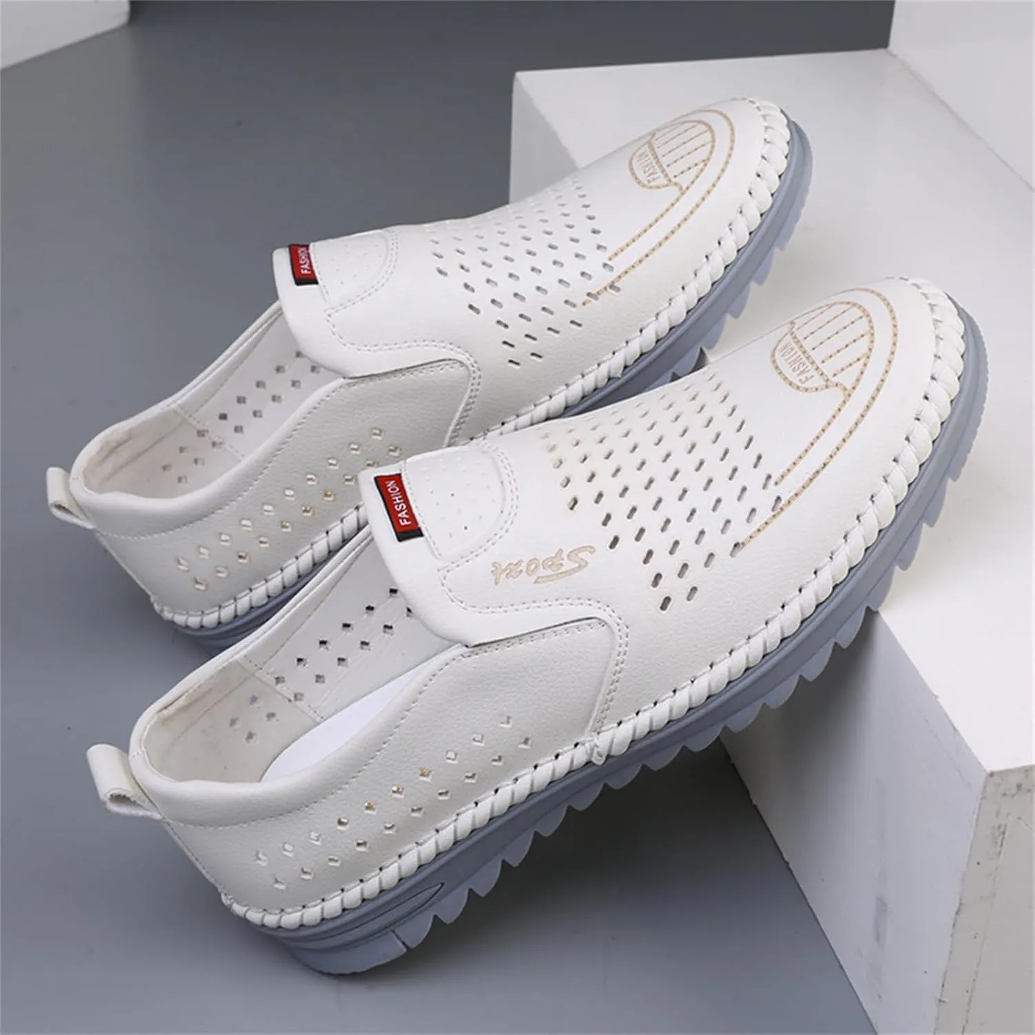 JiuQing Men's Loafers Slip-On Leather Sandals Soft Breathable Summer Walking Casual Driving Shoes