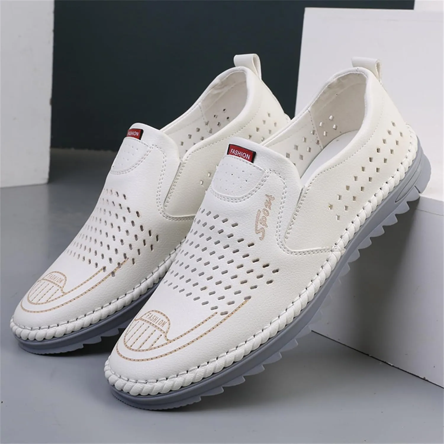 JiuQing Men's Loafers Slip-On Leather Sandals Soft Breathable Summer Walking Casual Driving Shoes