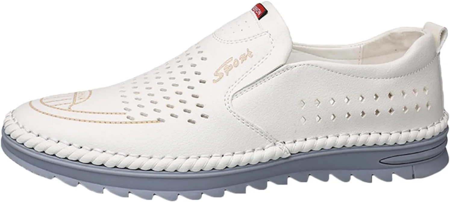 JiuQing Men's Loafers Slip-On Leather Sandals Soft Breathable Summer Walking Casual Driving Shoes