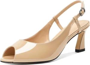 Joseywade Women Slingback Low Kitten Heel Pumps 2.5'' Heeled Sandals Peep Open Toe Ankle Strap Dress Shoes