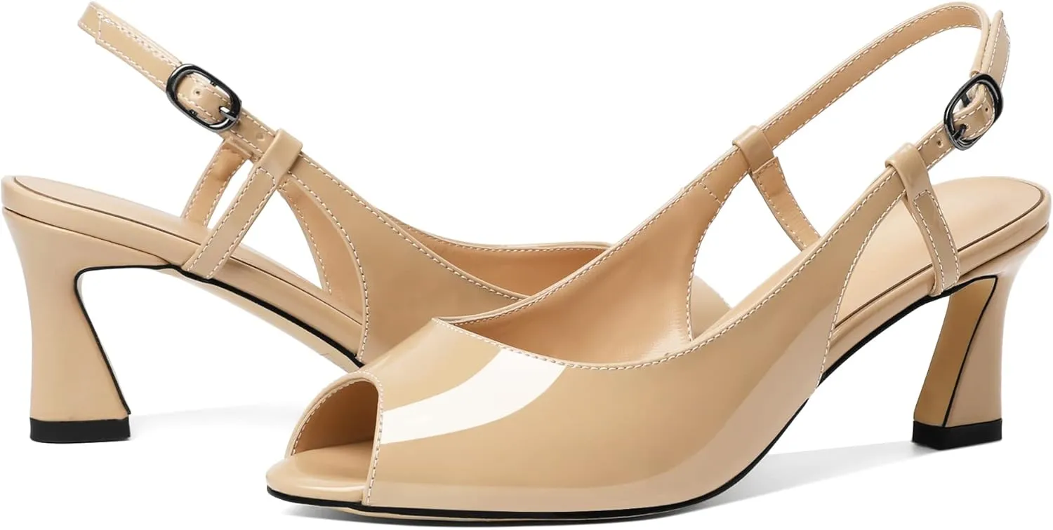 Joseywade Women Slingback Low Kitten Heel Pumps 2.5'' Heeled Sandals Peep Open Toe Ankle Strap Dress Shoes