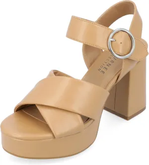 Journee Collection Women's Akeely Platform Sandals Buckle Ankle Strap Chunky Block Heel Crisscross Straps Open Round Toe