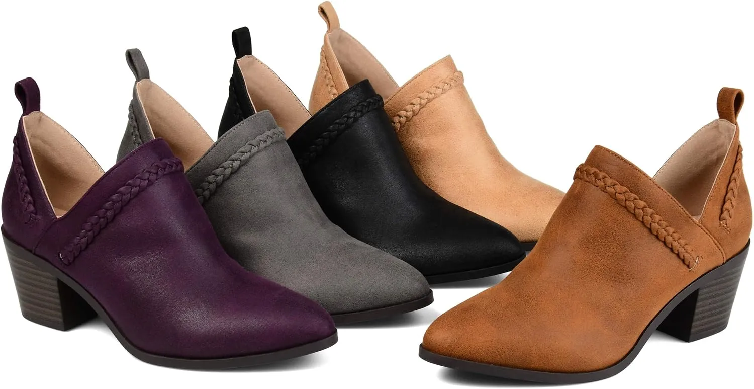 Journee Womens Sophie Pull On Stacked Heel Booties Brown
