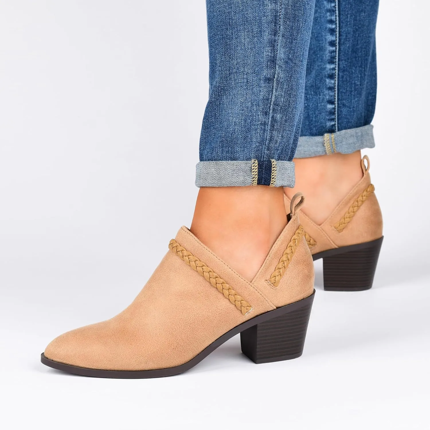 Journee Womens Sophie Pull On Stacked Heel Booties Brown