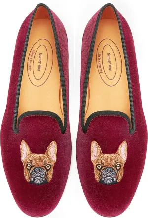 Journey West Men's Velvet Loafers Embroidery Slip-On Loafers Tuxedo Dress Shoes Smoking Slippers for Men