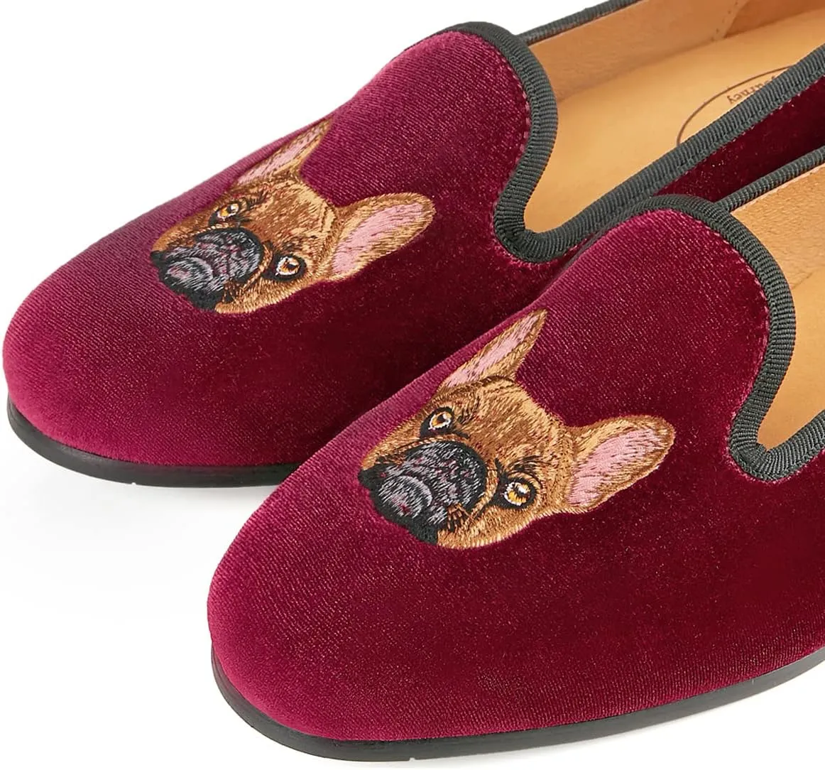 Journey West Men's Velvet Loafers Embroidery Slip-On Loafers Tuxedo Dress Shoes Smoking Slippers for Men