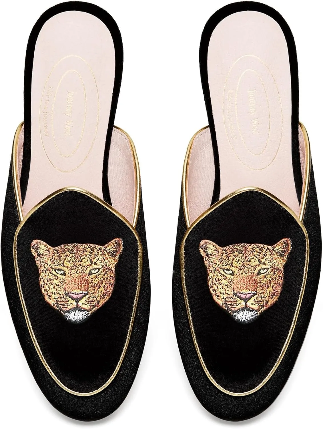 Journey West Women's Mules Flats with Embroidery Belgian Loafers Slip on Slippers for Women
