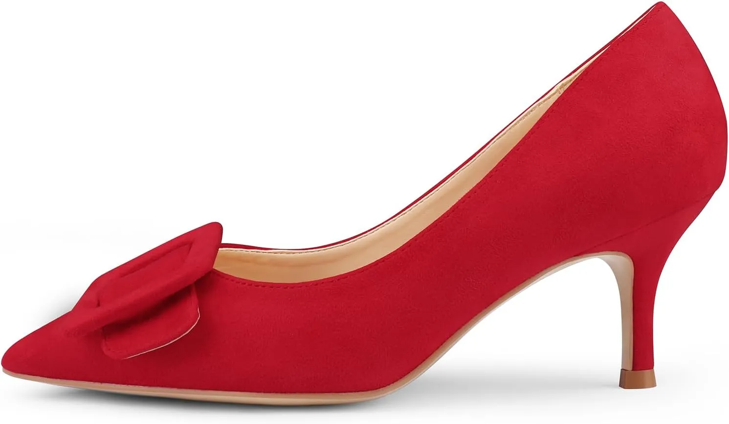 JOY IN LOVE Women's Kitten Heel Pumps Pointed Toe Square-Buckle Office Dress Pump Shoes