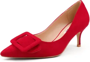 JOY IN LOVE Women's Kitten Heel Pumps Pointed Toe Square-Buckle Office Dress Pump Shoes