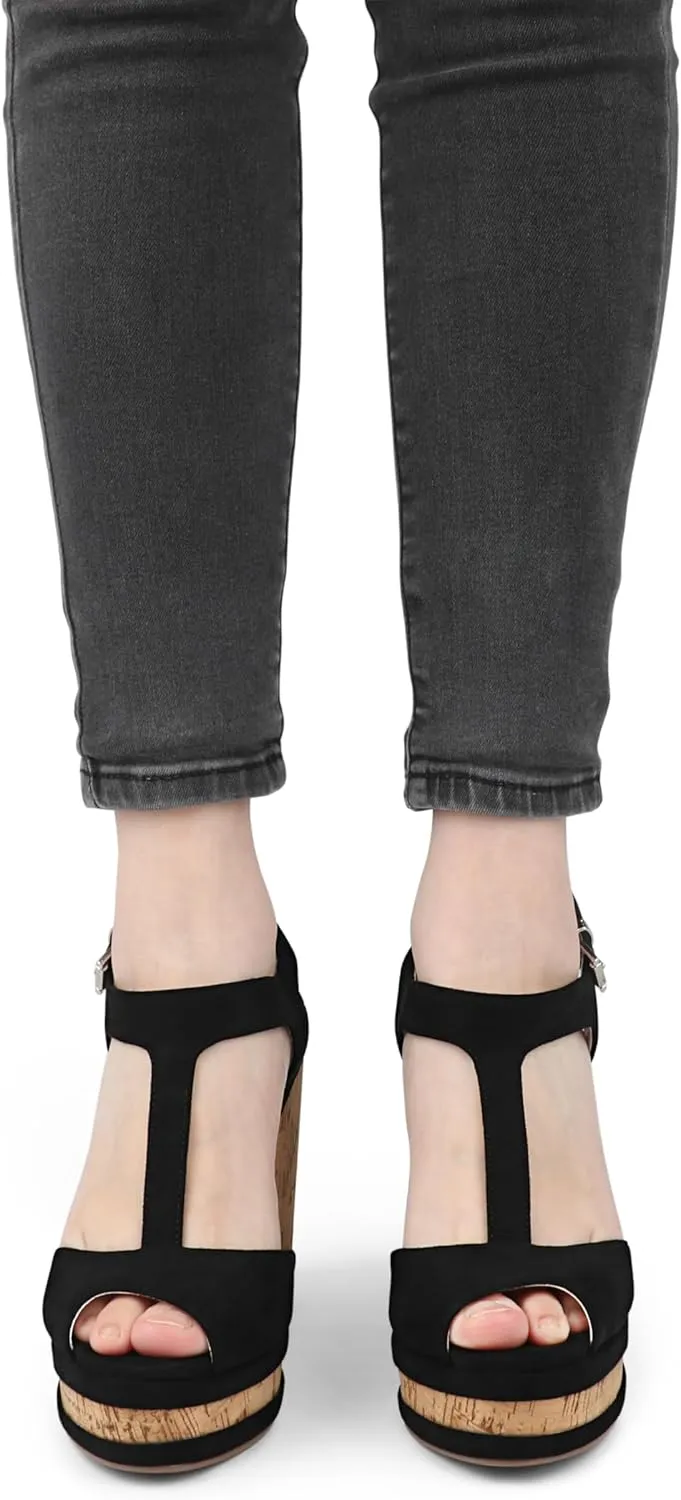 JOY IN LOVE Women's Wedges Sandals Platform Buckle Shoes