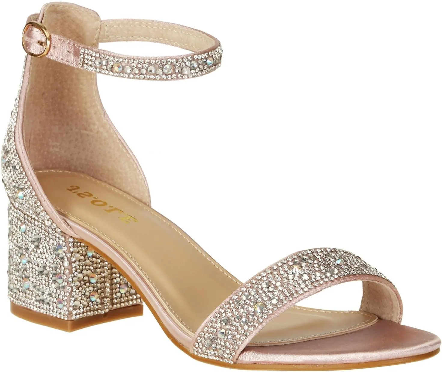 J's.o.l.e Women's Fashion Ankle Strap Rhinestone Block Heeled Sandals Party Evening Prom Bridal Shoes