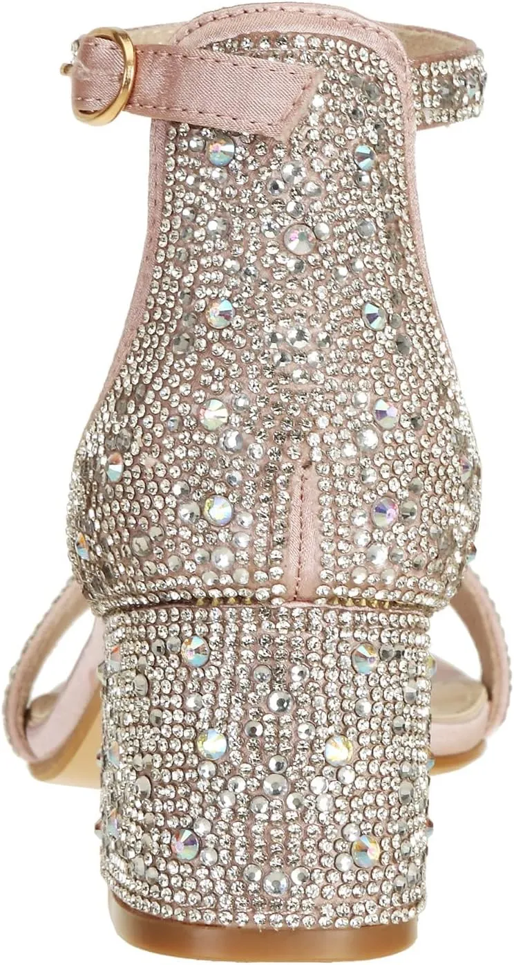 J's.o.l.e Women's Fashion Ankle Strap Rhinestone Block Heeled Sandals Party Evening Prom Bridal Shoes