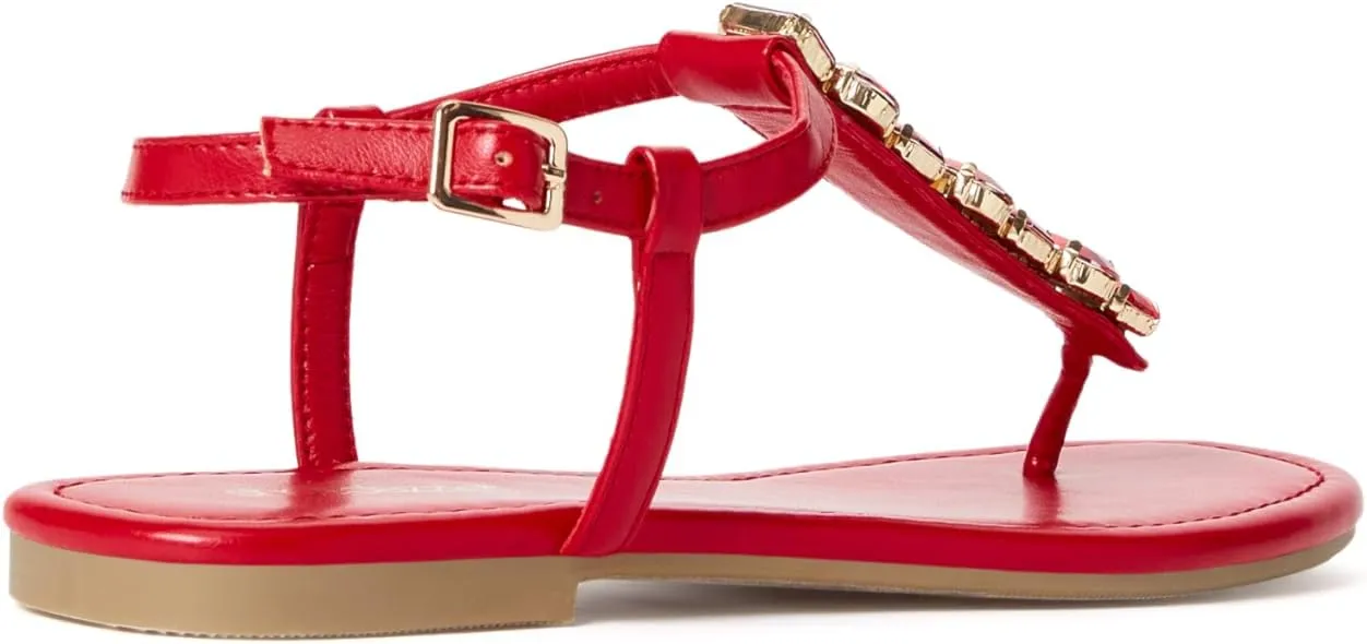 JustFab Women's Rhinestone Flat Rhinestone Sandals Flip Flop T-Strap Thong Flat for Summers