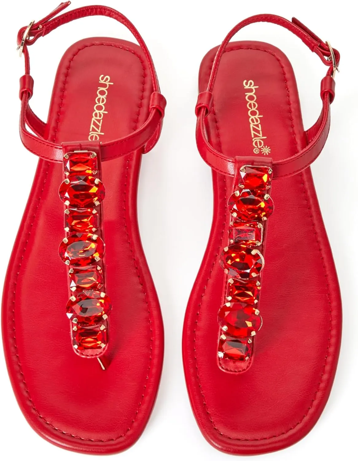 JustFab Women's Rhinestone Flat Rhinestone Sandals Flip Flop T-Strap Thong Flat for Summers