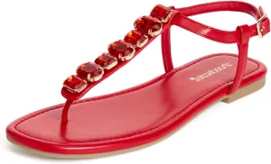 JustFab Women's Rhinestone Flat Rhinestone Sandals Flip Flop T-Strap Thong Flat for Summers
