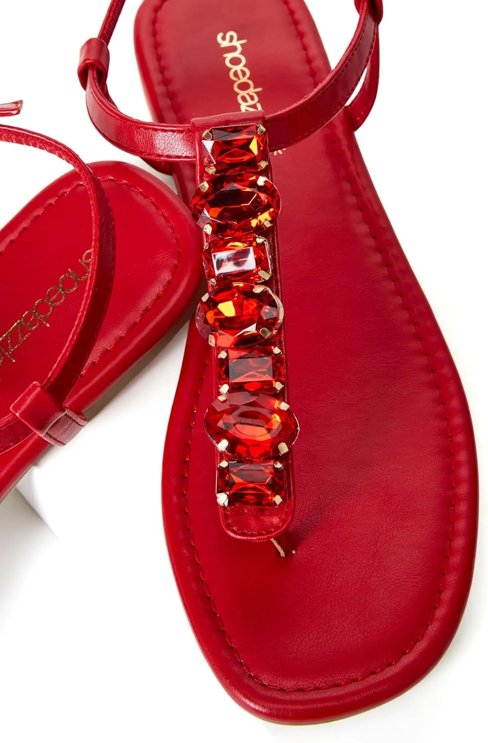 JustFab Women's Rhinestone Flat Rhinestone Sandals Flip Flop T-Strap Thong Flat for Summers