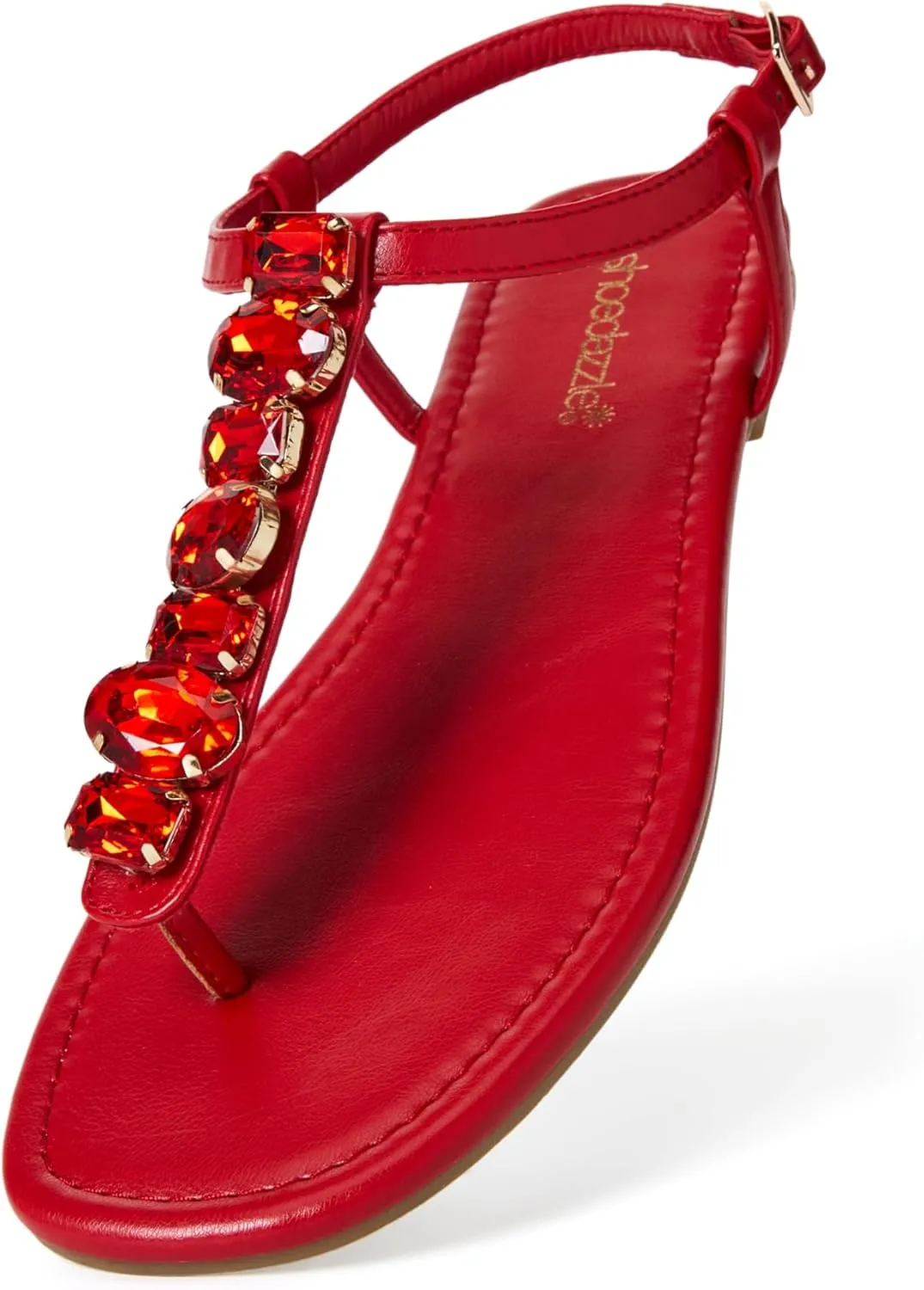 JustFab Women's Rhinestone Flat Rhinestone Sandals Flip Flop T-Strap Thong Flat for Summers