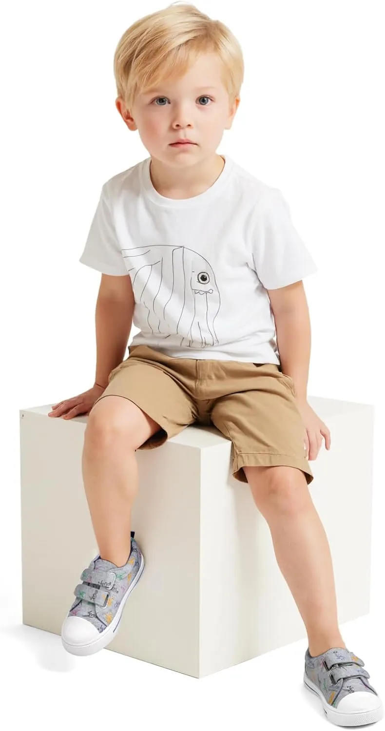 K KomForme Toddler Boys & Girls Shoes Kids Canvas Sneakers with Cartoon Dual Hook and Loops
