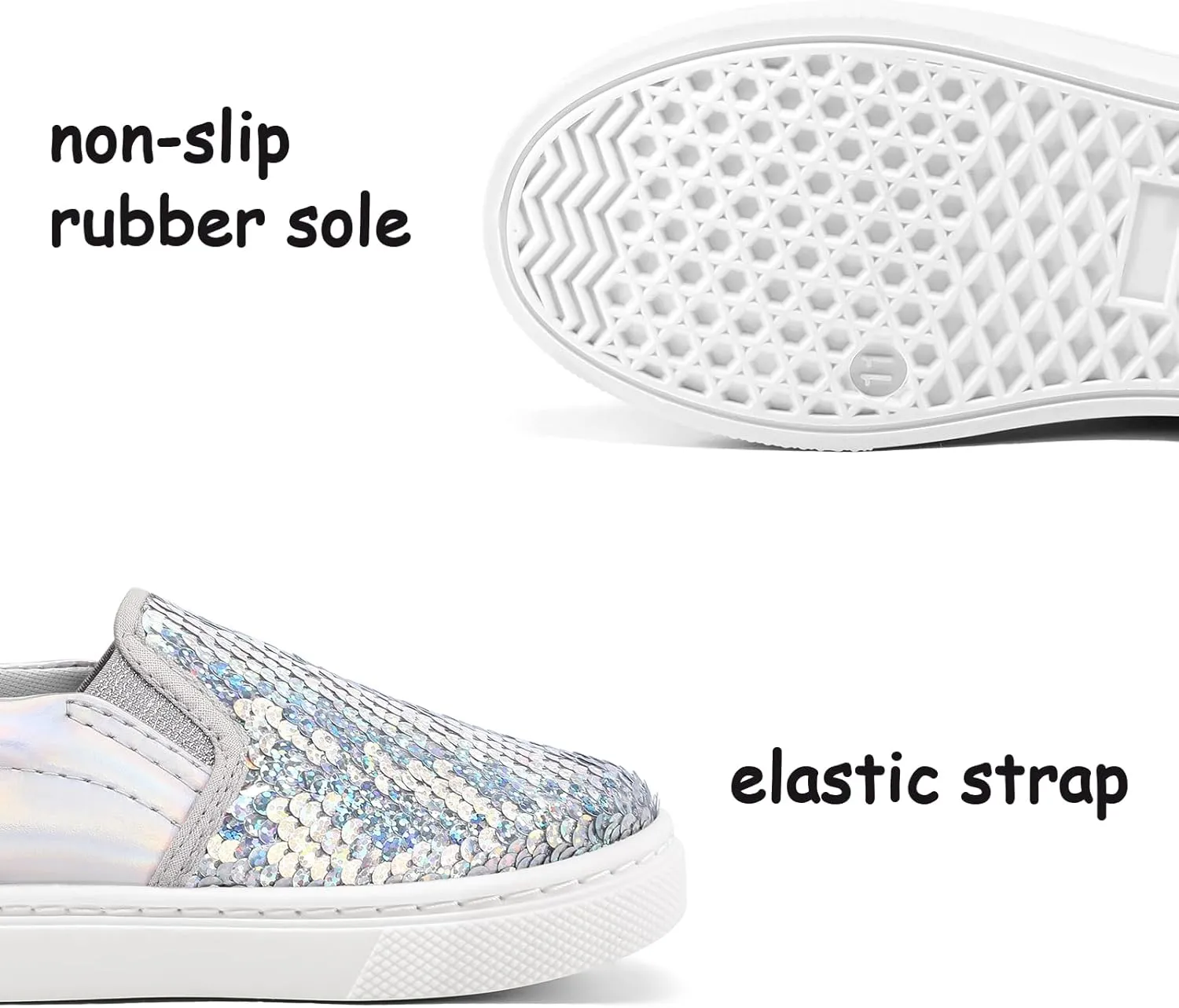 K KomForme Toddler Slip on Sneakers Girls Sparkle Sequins Canvas Walking Shoes