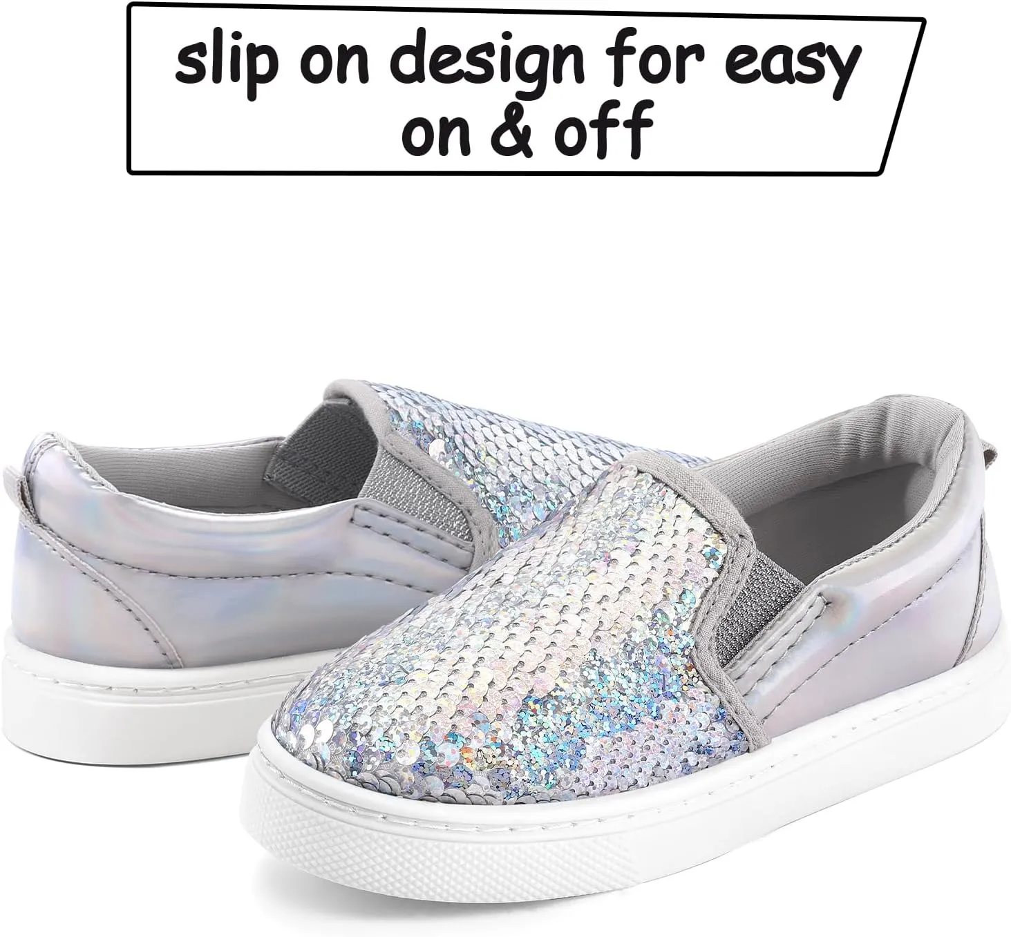 K KomForme Toddler Slip on Sneakers Girls Sparkle Sequins Canvas Walking Shoes