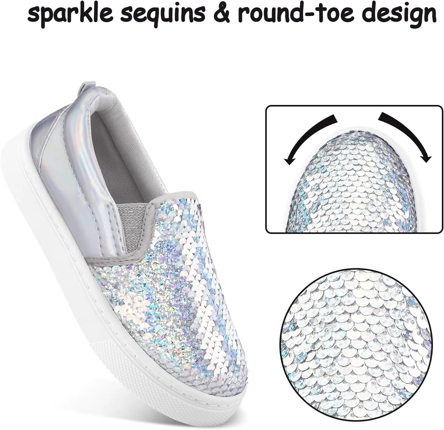 K KomForme Toddler Slip on Sneakers Girls Sparkle Sequins Canvas Walking Shoes