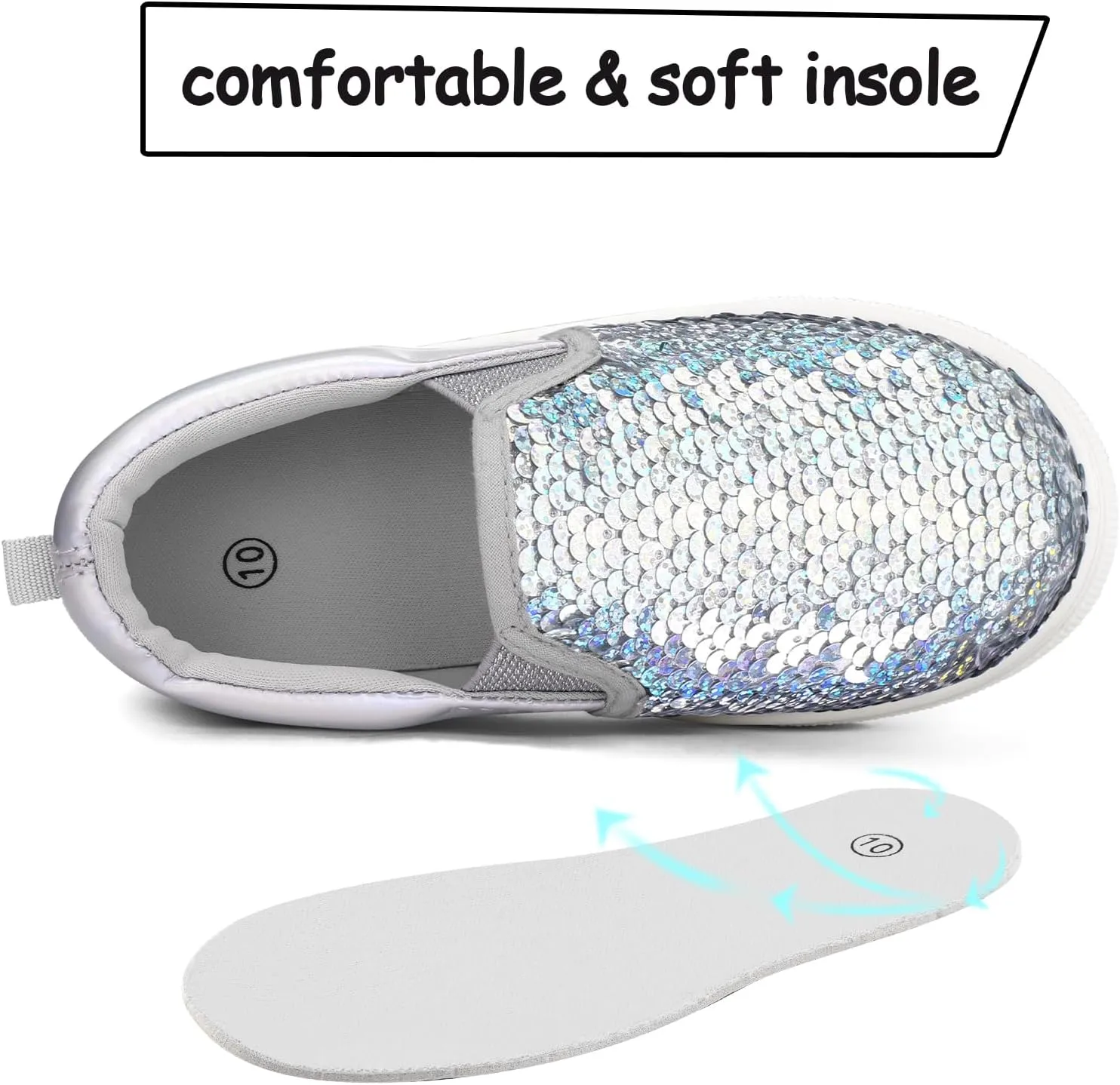 K KomForme Toddler Slip on Sneakers Girls Sparkle Sequins Canvas Walking Shoes