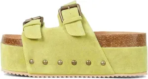 KaroNairy Studded Cork Platform Sandals For Women Slippers Clogs Platform Slip On Sandals Dual Buckled Suede/PU