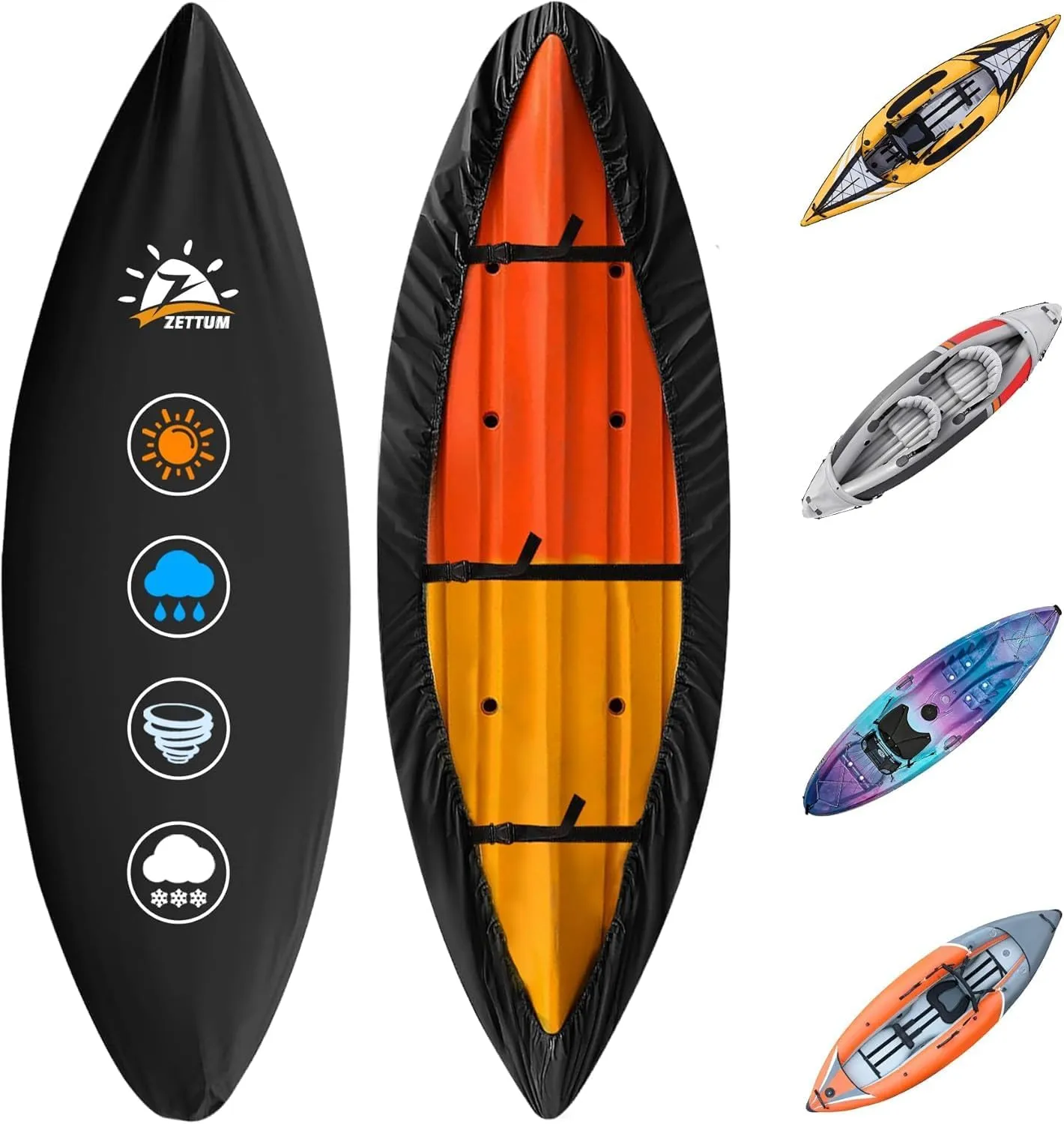 Kayak Cover 9.5 FT - 600D Heavy Duty & Waterproof Canoe Cover for Outdoor Storage, Fade-Resistant Accessory for Paddle Board, SUP, and Boat (Fit 9ft - 9.5ft)
