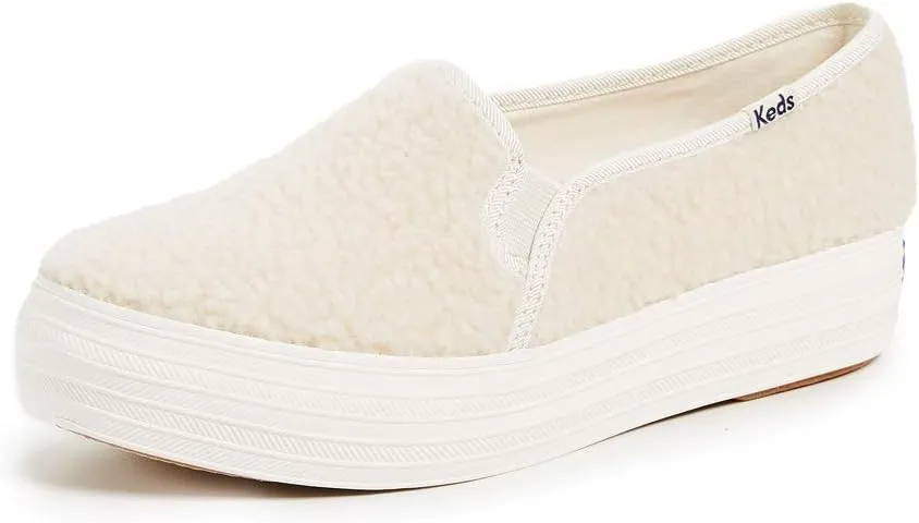 Keds Women's Triple Decker Sherpa Sneakers, Cream, Off White, 8.5 M US